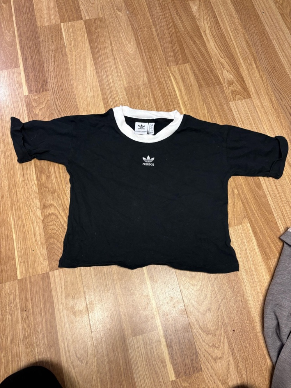 Adidas women Black Ringer Tee with White Collar